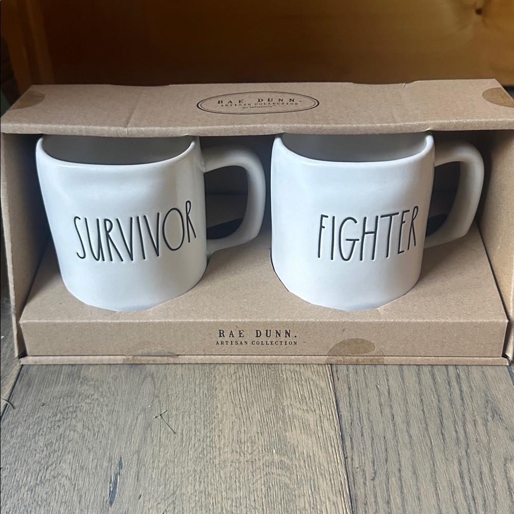 Rae Dunn SURVIVOR & FIGHTER Mugs Set Gift Magenta